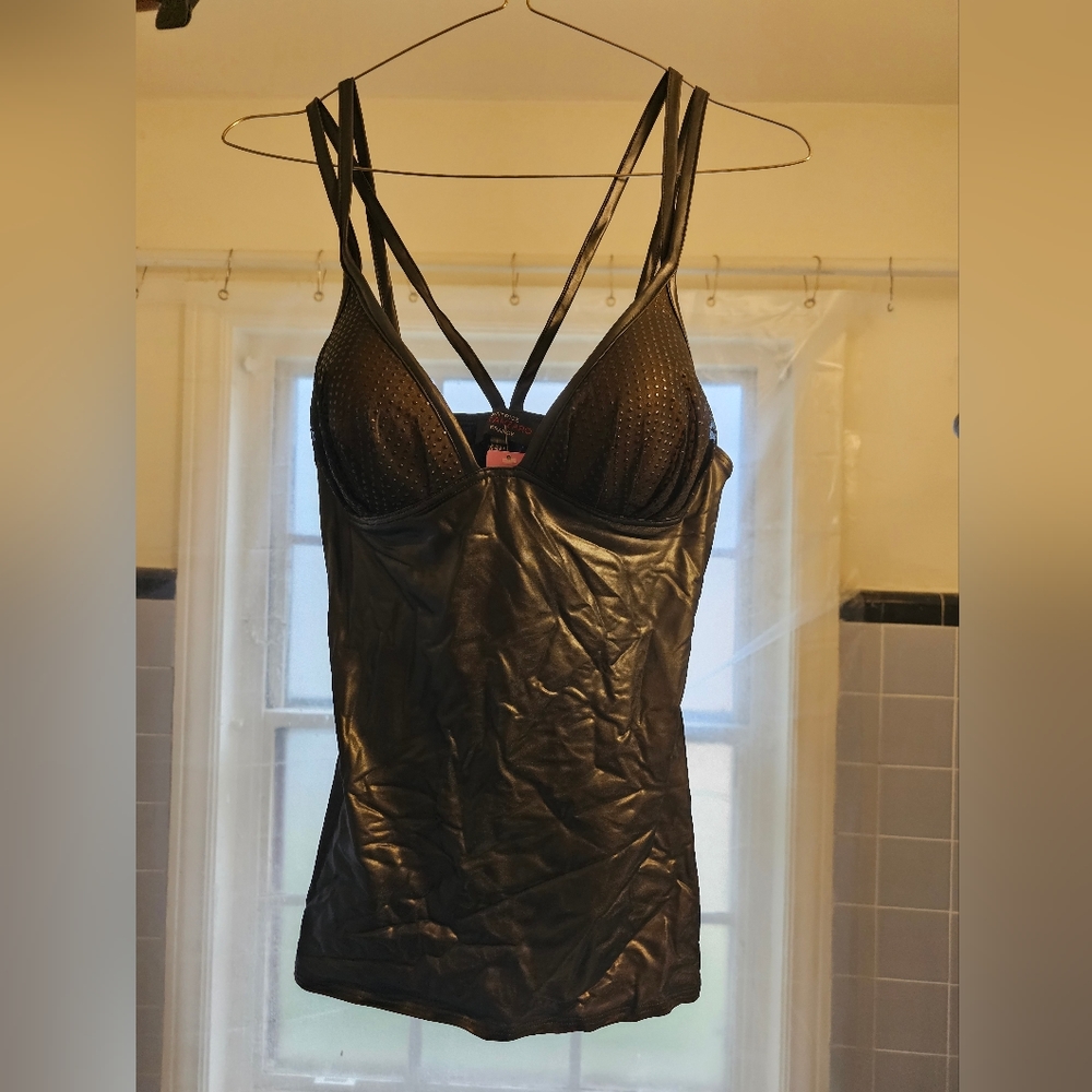 NWT Patrice Catanzaro Black Faux leather Bralette women's top Size L (Fit-Med)